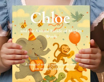 Peut inclure: Un livre pour enfants intitulé "Chloe et le défilé animalier des mots puissants". La couverture présente des illustrations d'un éléphant, d'un singe, d'une tortue, d'un chien et d'abeilles. Le message du livre est "Je suis suffisant, tel que je suis."