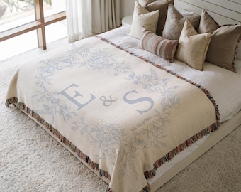 Personalized Couples Throw Blanket with Names, Wedding Gift for Bride Groom, Bridal Shower,  Engagement Present, Cotton Anniversary Blanket