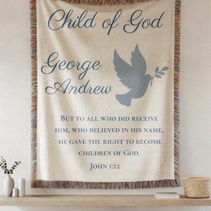 Personalized Baptism Blanket: Woven Cotton Christening Gift, Floral Cross Design