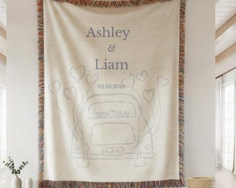 Personalized Wedding Throw Blanket – Custom Names and Date | Mr and Mrs Gift, Bridal Shower Present, Anniversary or Engagement Keepsake