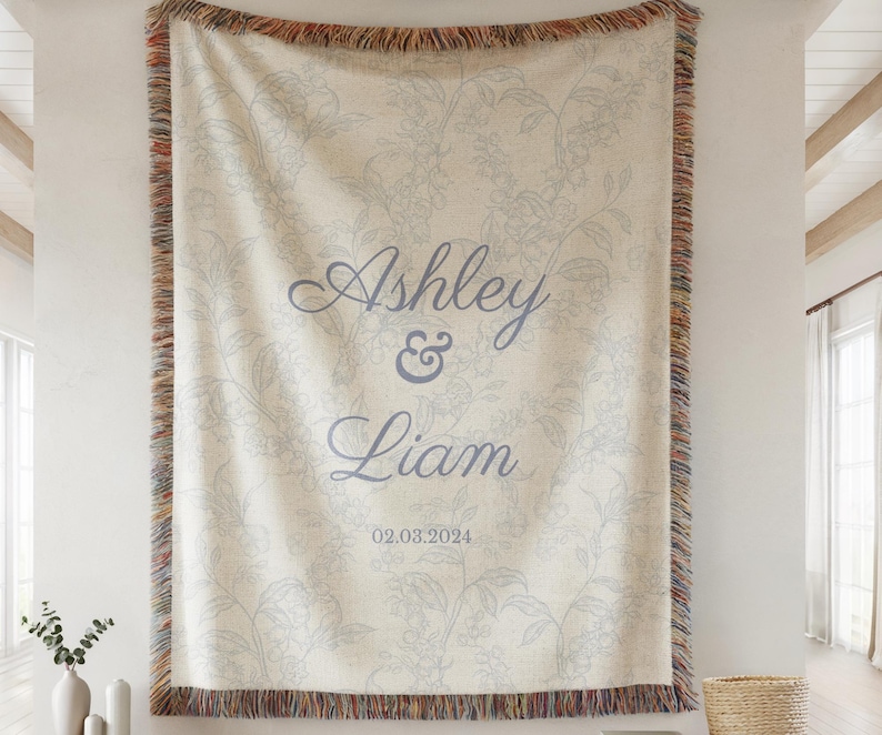 Personalized Woven Cotton Throw Blanket: Wedding, Anniversary, or Engagement Gift