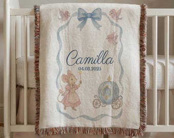 Coperta personalizzata per neonati a tema Cenerentola: decorazione per cameretta in cotone intrecciato a tema favola