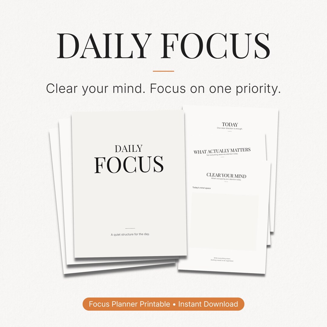 Daily Focus Planner Printable | Minimal Focus Worksheet | Overwhelm ...