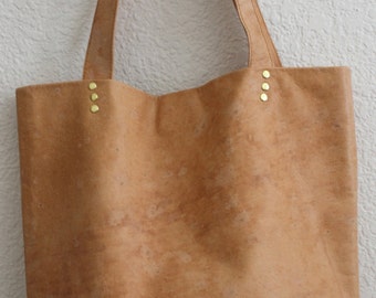 Leather vegetable tanned  tote bag with red lining, Large brown leather  vertical bag