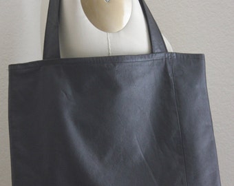 Large  Black Leather Tote Bag    Lined  Leather Bag