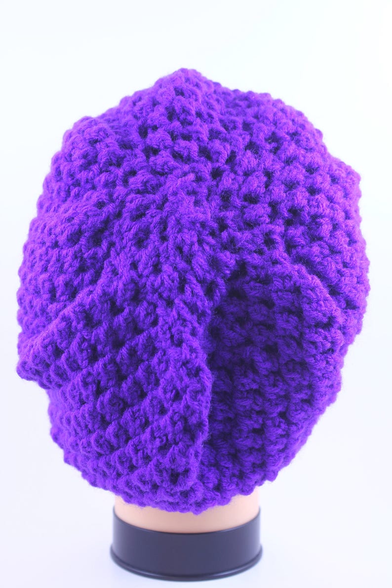Head Accesory Slouchy Beanie Boho-chic Hand Knitted Purple Beanie