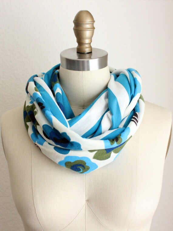 Reversible Blue Stripes and Floral Infinity Scarf - Etsy display picture 1