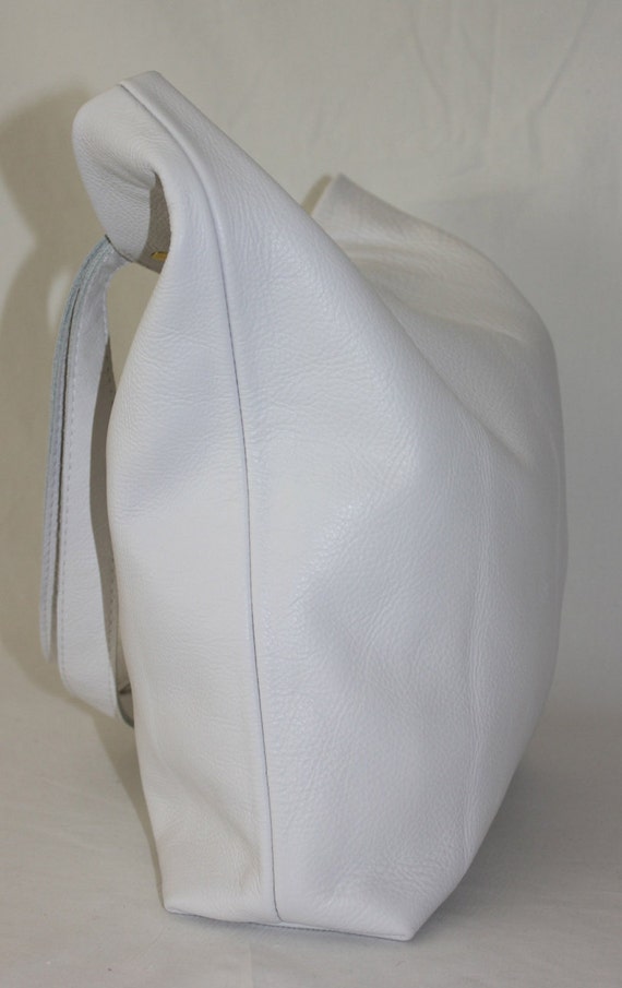 Large White Leather Tote Bag Leather Tote Bag Red Lining Etsy