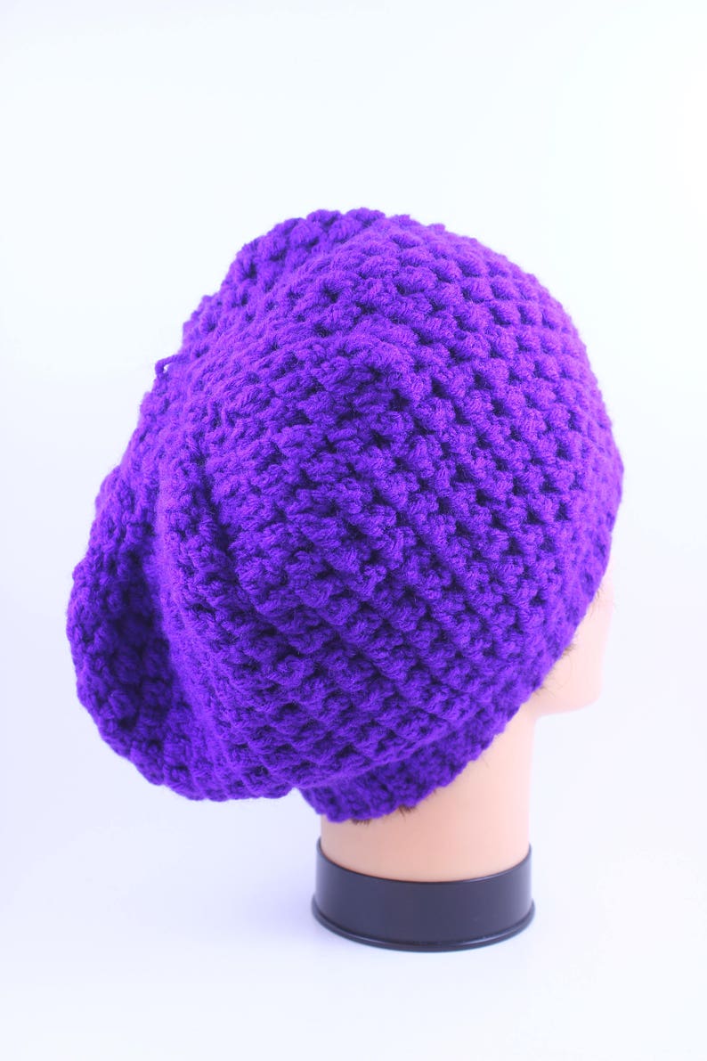 Head Accesory Slouchy Beanie Boho-chic Hand Knitted Purple Beanie