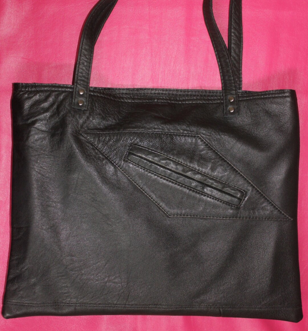 Black Leather Tote Bag Upcycled Leather Etsy