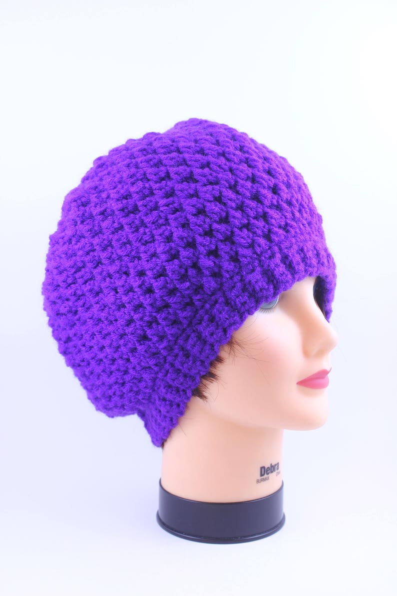 Head Accesory Slouchy Beanie Boho-chic Hand Knitted Purple Beanie