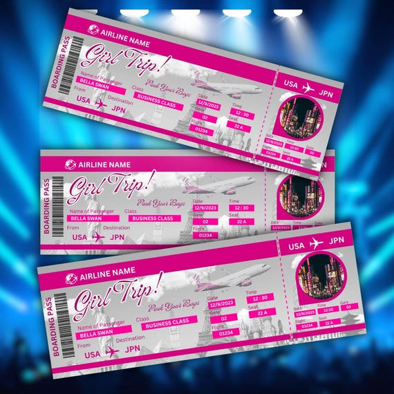 Editable Boarding Pass Template, Printable Personalized Airline Ticket, Canva Boarding Pass, Digital Download Girls Trip Invite