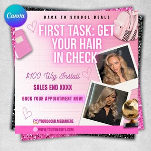 Back To School Flyer, Back to school hair flyer, Back to school sale flyer, DIY canva template, Back 2 School Flyer, Braid Special Flyer