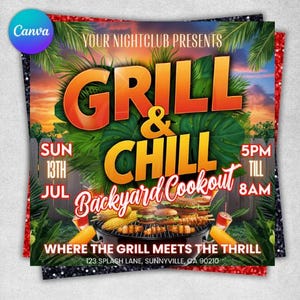 Backyard Cookout Flyer, BBQ Flyer, Summer Cookout Flyer, DIY Canva Editable Design Template, Food Flyer, Social Media Flyer, Party Flyer