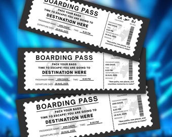 Editable Boarding Pass Template, Printable Plane Ticket, Personalized Travel Gift, Digital Download