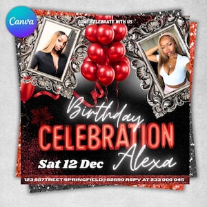 Birthday Party Flyer, Birthday Bash Flyer, Birthday Girl, Party Flyer, Celebration Flyer, Birthday Event, Birthday Invite, Canva Editable