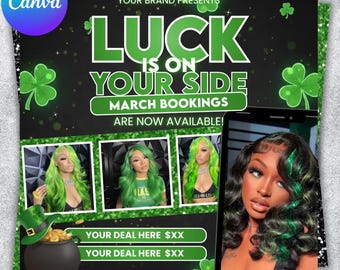 March Booking Flyer St. Patrick Day Sale Flyer Book Now Flyer Hair Braid Lash Nail MUA Booking Flyer Editable in Canva Instant Download