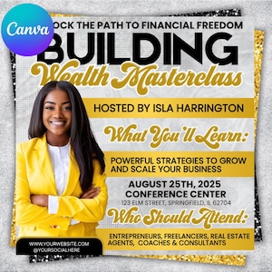 Wealth Masterclass Flyer, Business Conference, Workshop Flyer, Guest Speaker, Wealth Building Flyer, Hair Beauty Class Flyer, Canva Editable