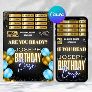 Deal Or No Deal Poster, Birthday Game poster, Game Edited To Suit Your Birthday 21st 30th 40th 50th 60th 70th, Canva Editable