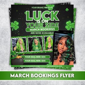 March Booking Flyer St. Patrick Day Sale Flyer Book Now Flyer Hair Braid Lash Nail MUA Booking Flyer Editable in Canva Instant Download