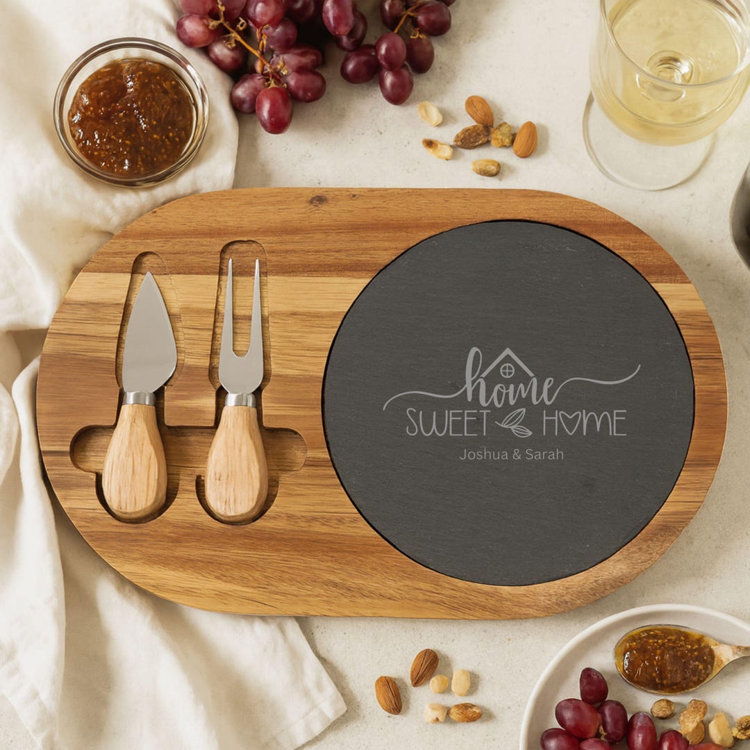 Personalized Acacia Wood Charcuterie Board: Engraved Slate Cheese ...
