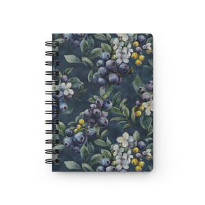 Journal floral à spirales bleu baies | Cadeau pour les amoureux de la nature, carnet d'écriture, agenda, Bullet Journal, papeterie