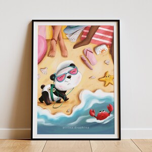 Panda Vibes at the Beach - Cute Summer Art Print - Children's room