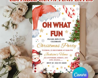 Editierbare Weihnachtseinladung, Oh was für ein Spaß, Canva Vorlage, Ereigniskarte, Kids Friendsmas Einladung Vorlage, Printable Party Invite.