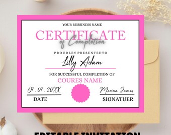 Certificate of Completion, Certificate Template, Lash Certificate, Makeup Certificate, Editable Certificate, Canva Certificate