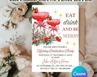 Eat Drink and Be Merry Christmas Party Invitation, Editable Holiday Party Invitation Template, Printable Christmas Invite (Digital Download)