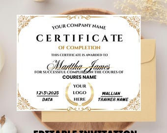 Editable Certificate Of Completion, Canva Template, Printable Course Completion Certificate, Beauty Award, DIY Artist Training Certificate