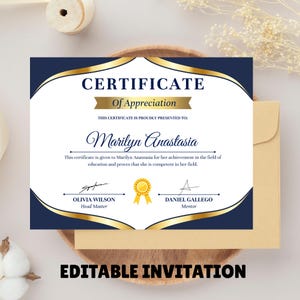 Editable Certificate of Appreciation Template Canva | Printable Award Certificate | Instant Download | Custom Recognition Template