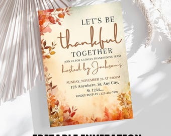 Invitation d'anniversaire modifiable | Invitation reconnaissante | Repas de Thanksgiving | Fête d'automne | Rassemblons-nous, Inviter | Action de grâces