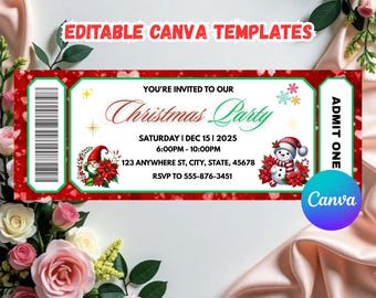 Editable Christmas Party Template, Party Gift Ticket, Santa Gift Certificate, Christmas Event Party Invitation, Editable Party ticket invite