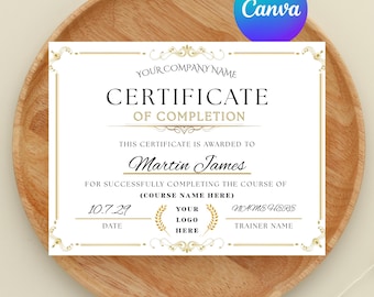 Plantilla de certificado de finalización, certificado de finalización de curso imprimible, plantilla de certificado editable de Canva para premio de belleza