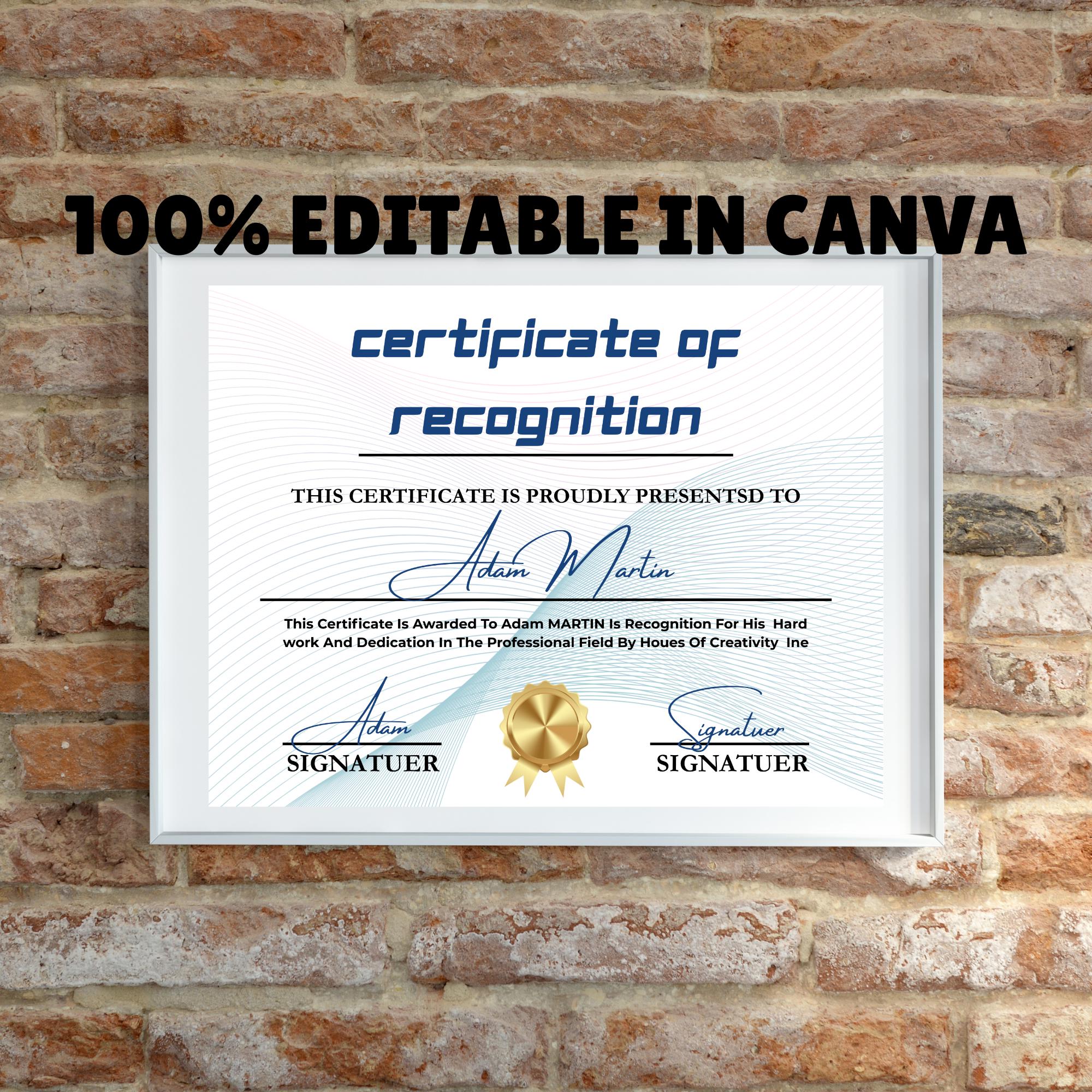 Certificate of Recognition Template Canva With White and Gold Color ...