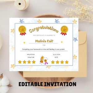Kids Congratulations Certificate Printable - Instant Download - Kids achievement, Well done - Printable Kids Award - School certificate