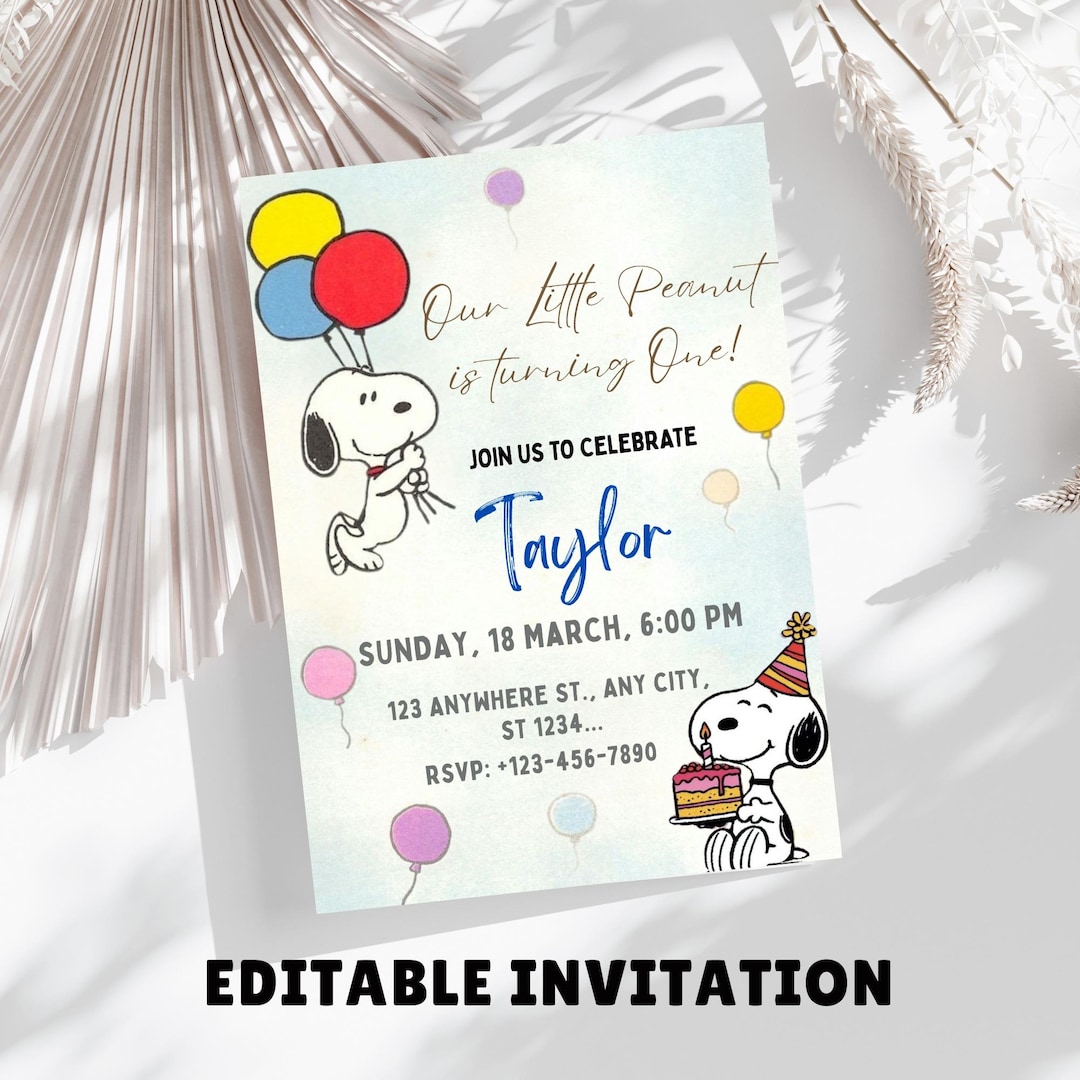 Snoopy Birthday Invitation, Editable in Canva, the Peanuts Birthday ...