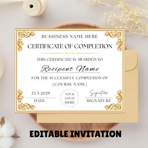 Editable Certificate Of Completion, Canva Template, Printable Course Completion Certificate, Beauty Award, DIY Artist Training Certificate