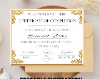 Editable Certificate Of Completion, Canva Template, Printable Course Completion Certificate, Beauty Award, DIY Artist Training Certificate