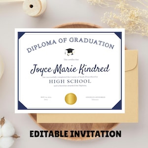 Ausdruckbares Schuldiploma Mittelschulzertifikat Achtklass-Diplom Homeschool-Graduierung personalisierter Promotionspreis