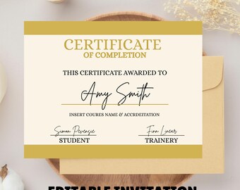 Certificate Of Completion Template, Editable Training Certificate, Printable Makeup Artist Lashes Certificate, Canva Template, Digital