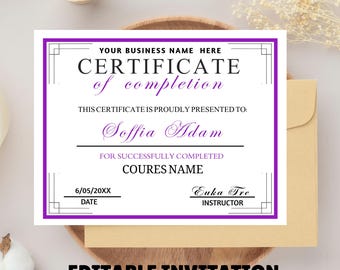 Plantilla rosa de certificado de finalización, maquillador, técnico de uñas, peluquero, técnico de pestañas, certificado de belleza femenina DIY, folleto de finalización del curso