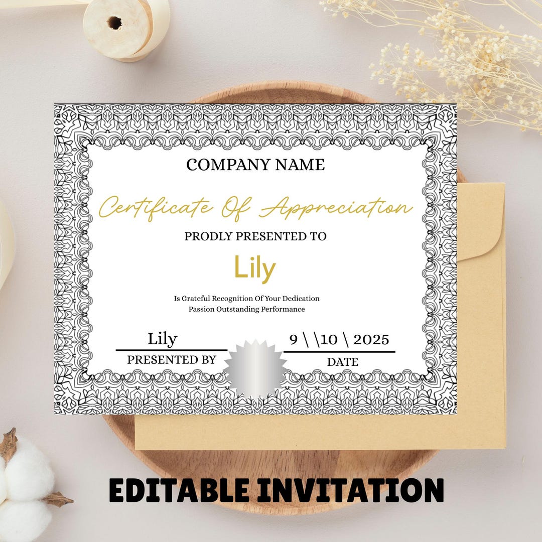 Editable Certificate of Appreciation Template, Printable Appreciation ...