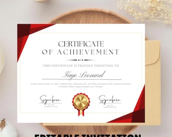 Certificate of Achievement Professional Template, Customizable Award, Instant Download, Printable Certificate Template