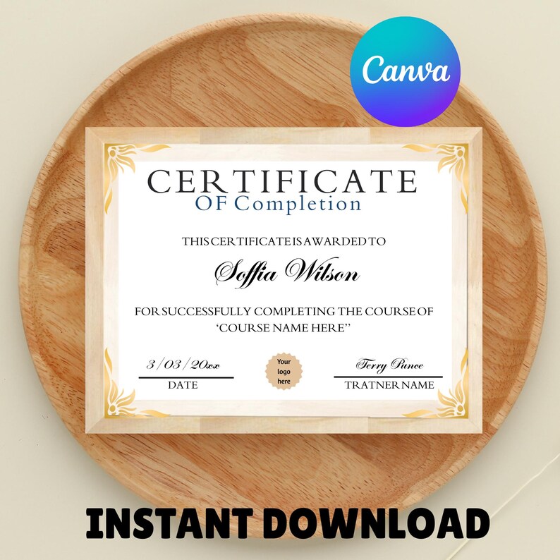 Editable Course Completion Ribbon Editable Course Completion Certificate Template: Beauty Award (canva ...
