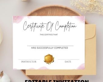 Completion Certificate, Editable Certificate of Appreciation, Appreciation Award, Template, Printable Template, Instant Digital Download.