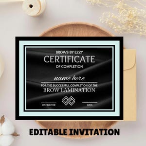 Editable Certificate Of Completion Template, Editable Training Certificate Template, Esthetician Template, Printable Brow Artist Certificate