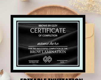 Editable Certificate Of Completion Template, Editable Training Certificate Template, Esthetician Template, Printable Brow Artist Certificate