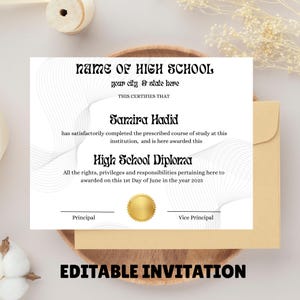 Printable School Diploma Middle School High School Certificate Eighth Grade Diploma Homeschool Graduation Personalized Promoted Award